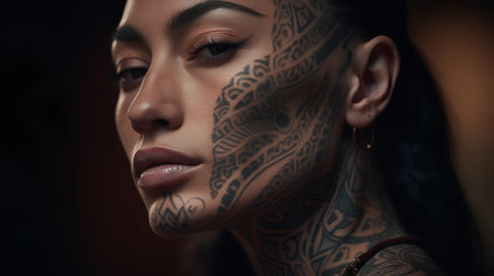 Closeup portrait of a beautiful woman with henna tattoo on her body.の素材