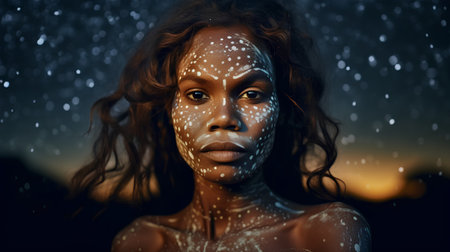 Portrait of beautiful african american woman with vitiligo.の素材