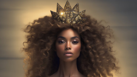 Beauty portrait of young african american woman with golden crownの素材