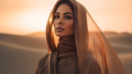 Beautiful woman in the desert at sunset. Beauty, fashion.の素材