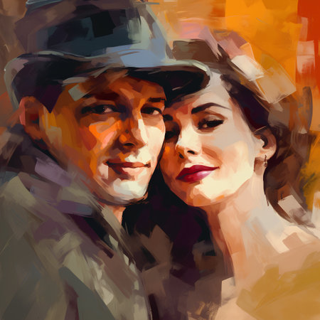 Portrait of a loving couple. Digital painting. Vector illustration.の素材