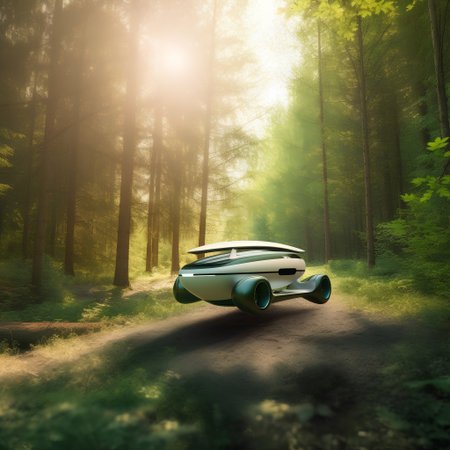 Car on the road in the forest. 3D render. Conceptual image.の素材