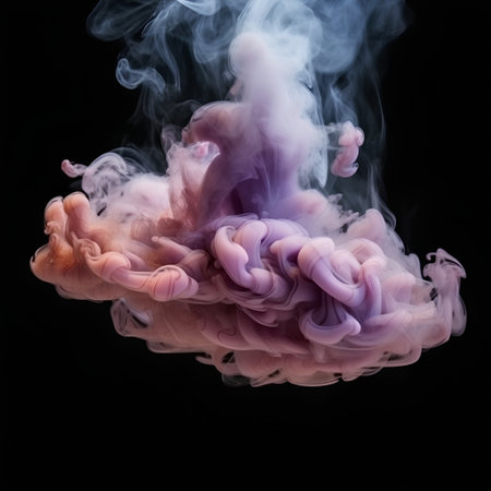 Abstract smoke isolated on black background. Colorful cloud of ink.の素材