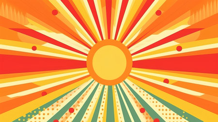 Sunburst background with rays and dots in retro style. Vector illustration.の素材