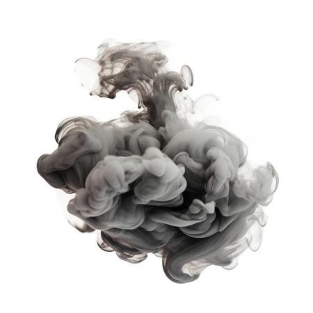 Black smoke isolated on white background. Abstract movement of black smoke.の素材