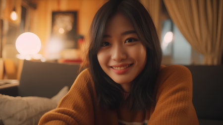 Portrait of a beautiful young asian woman smiling at the cameraの素材