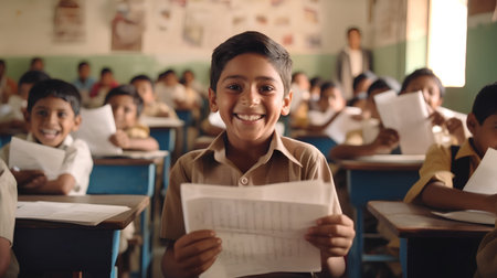 Portrait Of Smiling Elementary School Pupil In Classroomの素材