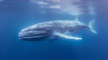 Whale in the deep blue sea. 3d render illustration.の素材