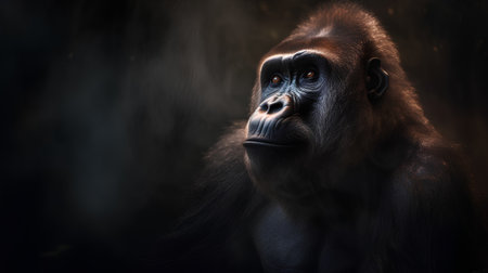 Portrait of a gorilla on a dark background. Studio shot.の素材