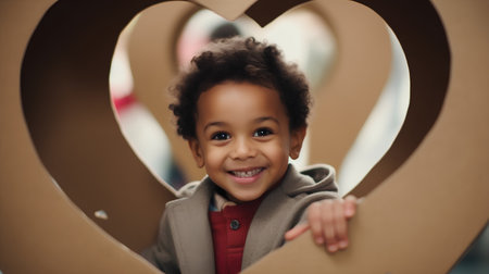 Portrait of a cute african american little boy in a heart shapeの素材
