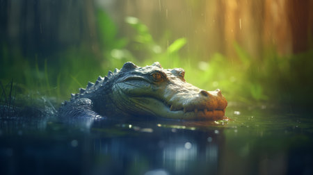 Crocodile in the rainforest. Wildlife scene from nature.の素材