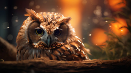 Portrait of an owl on a background of the night forest.の素材