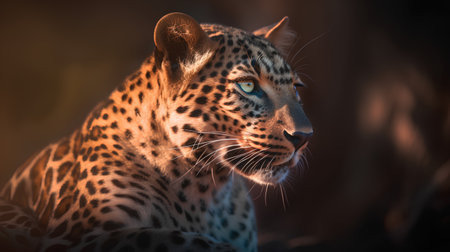 Leopard portrait in the sunset light. Panthera pardus.の素材