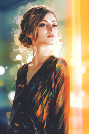 Portrait of a beautiful young woman with evening make-up.の素材
