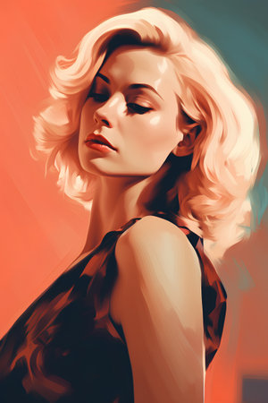 Portrait of a beautiful young woman with blonde hair. Vector illustration.の素材