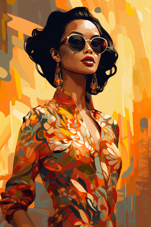 Beautiful african american woman in sunglasses. Fashion illustration.の素材