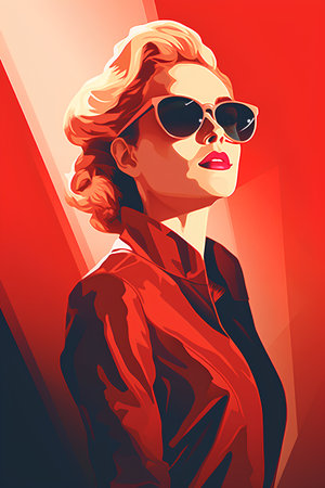 Fashionable woman in sunglasses. Vector illustration in retro style.の素材