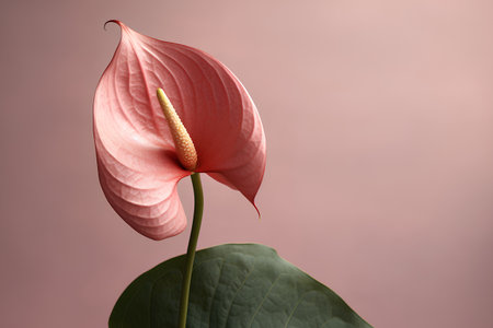 Pink anthurium flower on a pink background with copy space.の素材