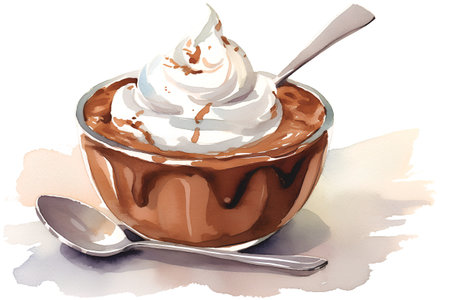 Hand drawn watercolor illustration of a cup of coffee with whipped creamの素材