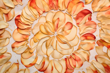 Abstract background of rose petals. Red, yellow and orange colors.の素材