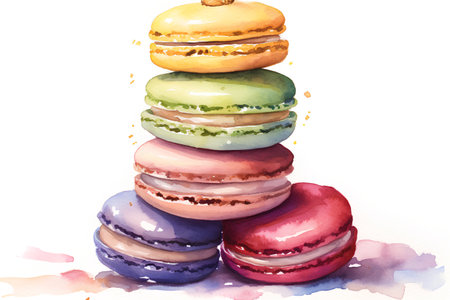 Colorful macaroons on a white background. Watercolor illustrationの素材