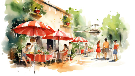 Watercolor illustration of a street in Paris, France. It is perfect for your design.の素材