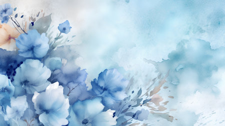 Blue watercolor floral background. Handmade. Watercolor painting.の素材