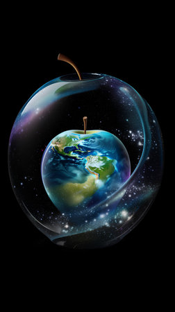 Earth in a glass sphere. 3d illustration on black background.の素材