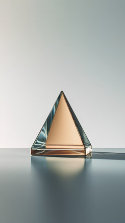 Golden pyramid on a gray background. 3d rendering, 3d illustration.の素材