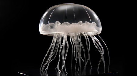 Jellyfish on a black background. Jellyfish in a glass aquarium.の素材