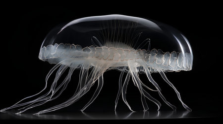 Jellyfish on a black background. 3d render illustration.の素材