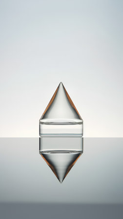 3d rendering of a glass pyramid isolated on a gray background.の素材
