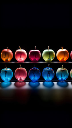 Colorful candles in a row on a black background. 3d renderingの素材
