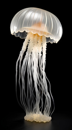 Jellyfish on a black background. 3d rendering. Image with clipping pathの素材