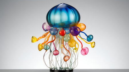 3d rendering of jellyfish with colorful balloons inside isolated on gray backgroundの素材