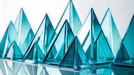 Transparent blue glass pyramid on a white background. 3d renderingの素材