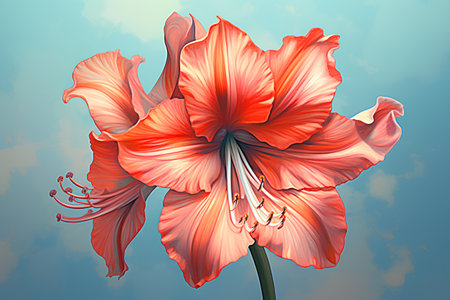 Hippeastrum flower on blue sky background. Vector illustration.の素材