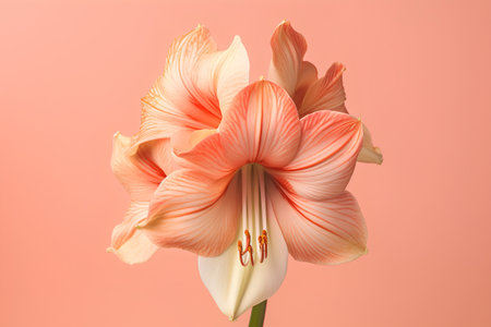 Beautiful orange amaryllis flower on a pink background.の素材