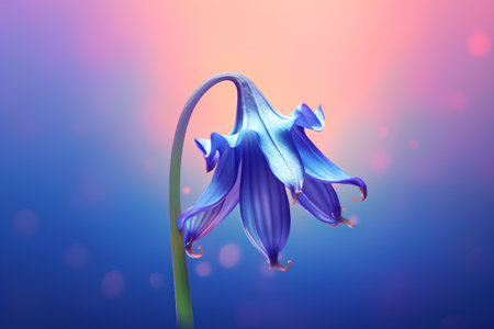 Bluebell flower on a blue background. 3d render illustration.の素材