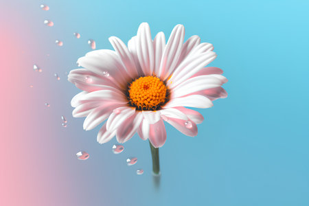 White daisy with water drops on blue background. Vector illustration.の素材
