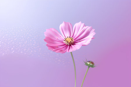 Cosmos flower on purple background with bokeh. Vector illustration.の素材