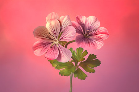 Geranium flowers on a pink background. Greeting card.の素材