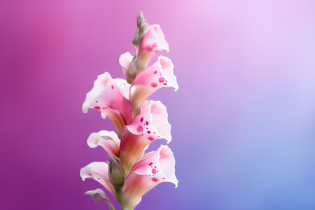 Beautiful pink and white flower on a background of purple and pink.の素材