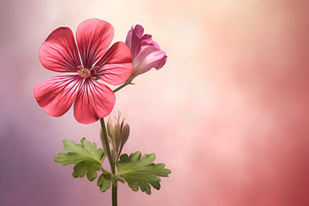 Geranium flower on a pink background with space for your text.の素材