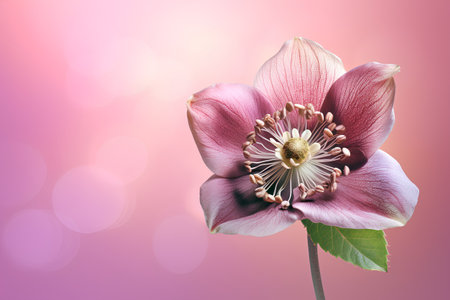 Beautiful pink hellebore flower on bokeh backgroundの素材