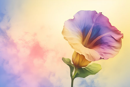 Colorful morning glory flower on blue sky background, vintage tonedの素材