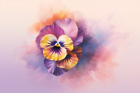 Colorful pansy flower on abstract watercolor background. Vector illustration.の素材