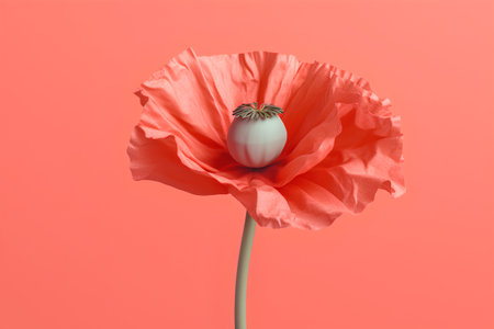 Red poppy flower on pink background. Minimal creative concept. 3D Renderingの素材