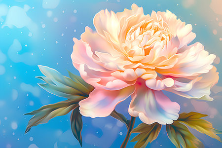 Peony flower on a blue background with bokeh. Vector illustration.の素材