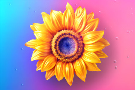 Sunflower on a colorful background. 3d rendering, 3d illustration.の素材